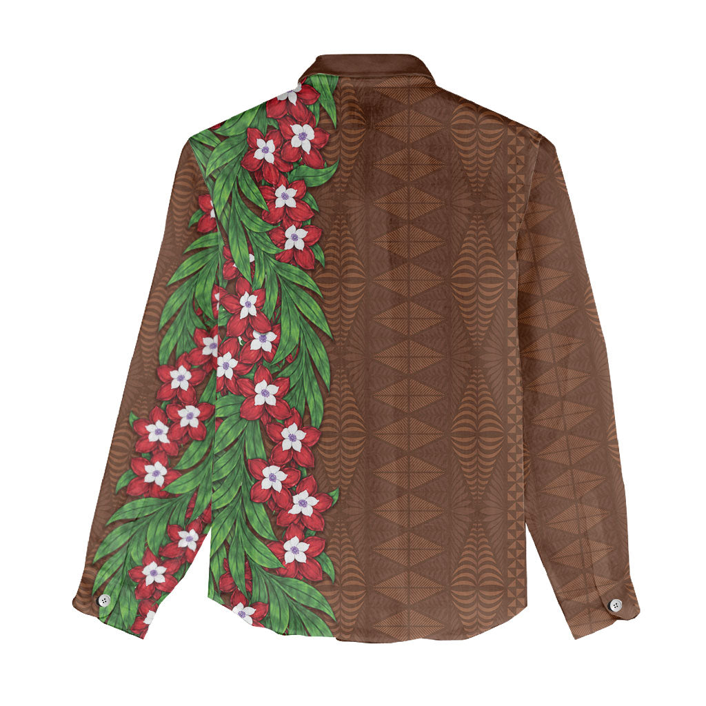 Tonga Language Week Women Casual Shirt Heilala Floral Brown LT05 - Polynesian Pride