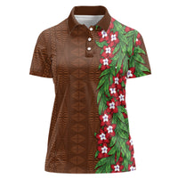 Tonga Language Week Women Polo Shirt Heilala Floral Brown LT05 Female Brown - Polynesian Pride