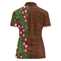 Tonga Language Week Women Polo Shirt Heilala Floral Brown LT05 - Polynesian Pride