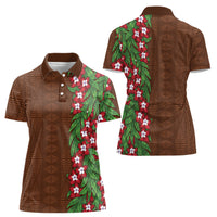 Tonga Language Week Women Polo Shirt Heilala Floral Brown LT05 - Polynesian Pride