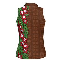 Tonga Language Week Women Sleeveless Polo Shirt Heilala Floral Brown LT05 - Polynesian Pride