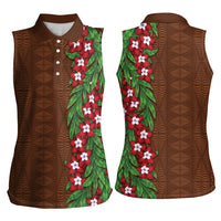 Tonga Language Week Women Sleeveless Polo Shirt Heilala Floral Brown LT05 - Polynesian Pride