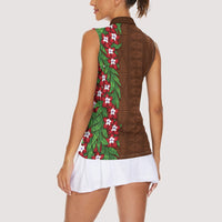 Tonga Language Week Women Sleeveless Polo Shirt Heilala Floral Brown LT05 - Polynesian Pride