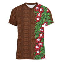 Tonga Language Week Women V-Neck T-Shirt Heilala Floral Brown LT05 Female Brown - Polynesian Pride