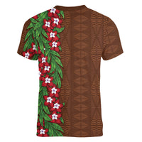 Tonga Language Week Women V-Neck T-Shirt Heilala Floral Brown LT05 - Polynesian Pride