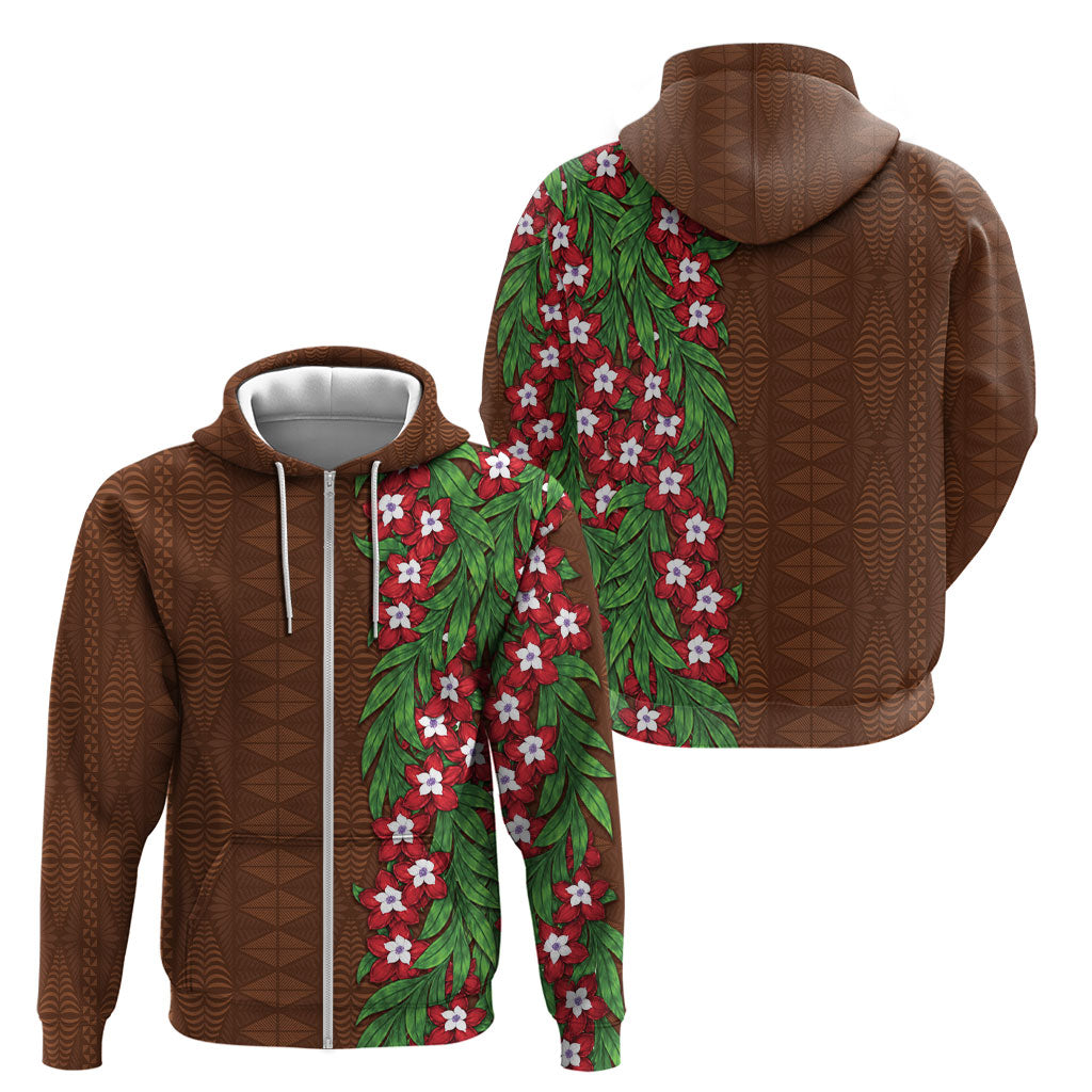 Tonga Language Week Zip Hoodie Heilala Floral Brown LT05 - Polynesian Pride