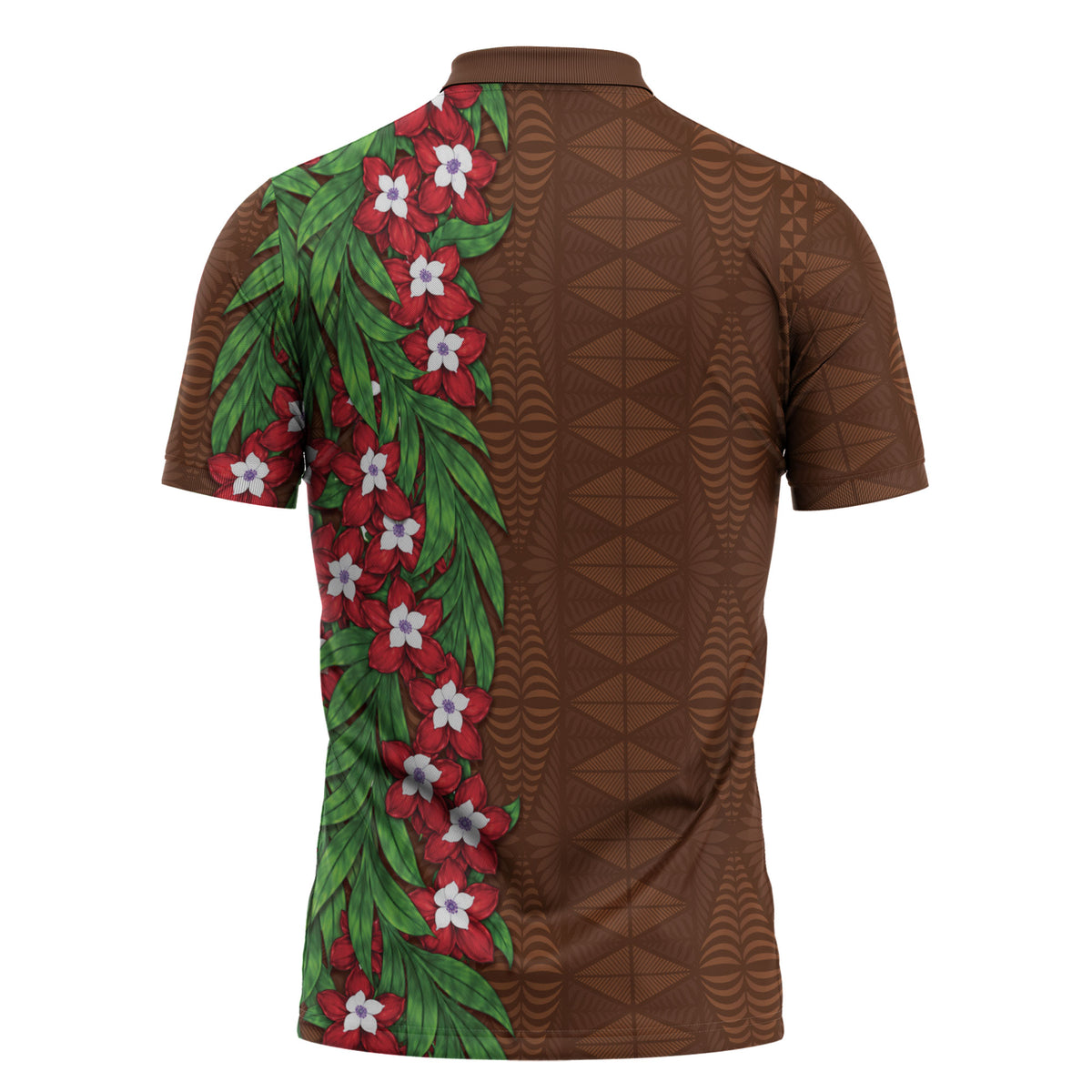 Tonga Language Week Zipper Polo Shirt Heilala Floral Brown LT05 - Polynesian Pride