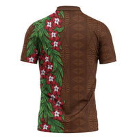 Tonga Language Week Zipper Polo Shirt Heilala Floral Brown LT05 - Polynesian Pride