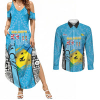 Personalised Malampa Fiji Day 2026 Couples Matching Summer Maxi Dress and Long Sleeve Button Shirt Unique Style LT05 Blue - Polynesian Pride