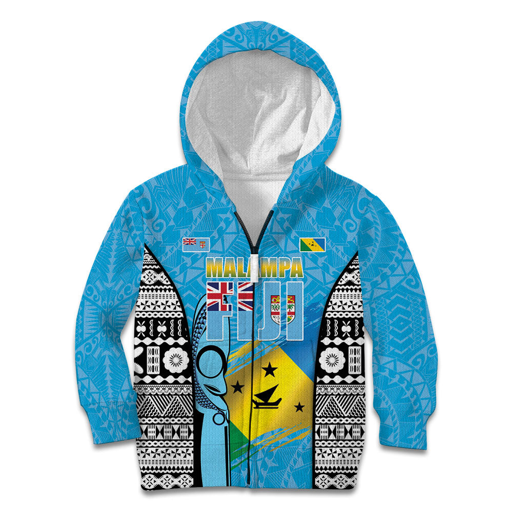 Personalised Malampa Fiji Day 2026 Kid Hoodie Unique Style LT05 Zip Hoodie Blue - Polynesian Pride