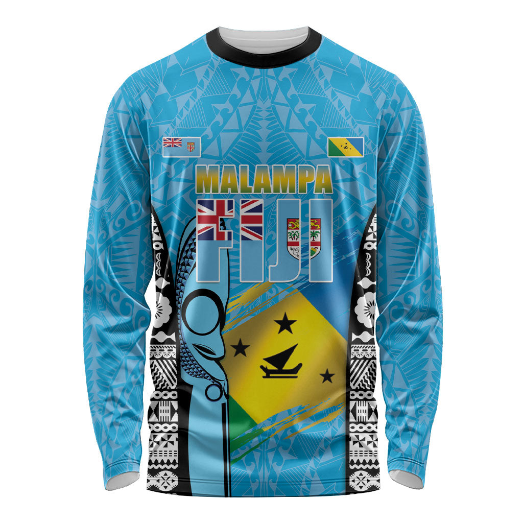 Personalised Malampa Fiji Day 2026 Long Sleeve Shirt Unique Style LT05 Unisex Blue - Polynesian Pride