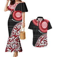 New Zealand Red Maori Koru Simple Style Couples Matching Mermaid Dress and Hawaiian Shirt LT05 Red - Polynesian Pride