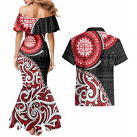 New Zealand Red Maori Koru Simple Style Couples Matching Mermaid Dress and Hawaiian Shirt LT05 - Polynesian Pride