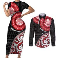 New Zealand Red Maori Koru Simple Style Couples Matching Short Sleeve Bodycon Dress and Long Sleeve Button Shirt LT05 Red - Polynesian Pride
