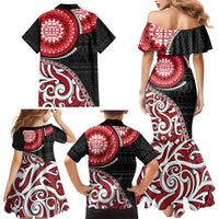 New Zealand Red Maori Koru Simple Style Family Matching Mermaid Dress and Hawaiian Shirt LT05 - Polynesian Pride