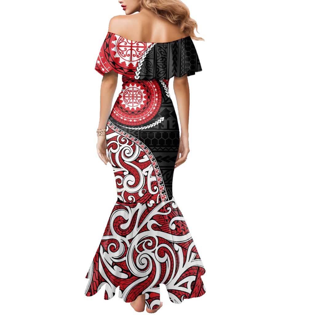 New Zealand Red Maori Koru Simple Style Family Matching Mermaid Dress and Hawaiian Shirt LT05 - Polynesian Pride