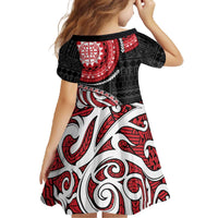 New Zealand Red Maori Koru Simple Style Family Matching Off The Shoulder Long Sleeve Dress and Hawaiian Shirt LT05 - Polynesian Pride