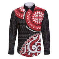 New Zealand Red Maori Koru Simple Style Family Matching Off The Shoulder Long Sleeve Dress and Hawaiian Shirt LT05 Dad's Shirt - Long Sleeve Red - Polynesian Pride