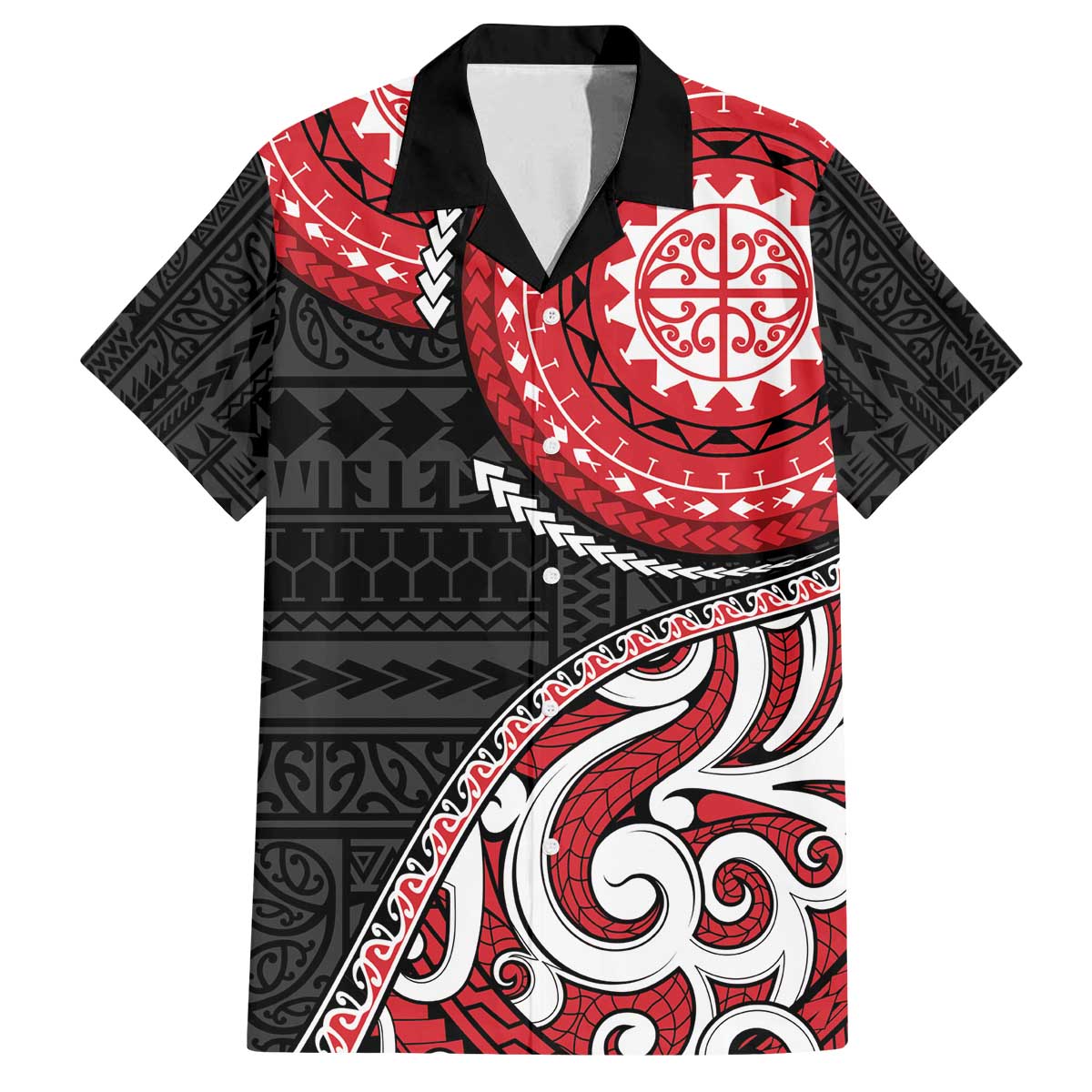 New Zealand Red Maori Koru Simple Style Family Matching Off Shoulder Short Dress and Hawaiian Shirt LT05 Dad's Shirt - Short Sleeve Red - Polynesian Pride