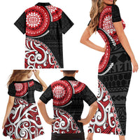 New Zealand Red Maori Koru Simple Style Family Matching Short Sleeve Bodycon Dress and Hawaiian Shirt LT05 - Polynesian Pride