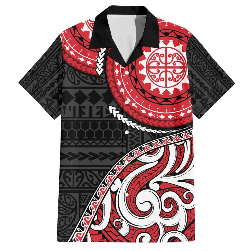New Zealand Red Maori Koru Simple Style Family Matching Summer Maxi Dress and Hawaiian Shirt LT05 Dad's Shirt - Short Sleeve Red - Polynesian Pride