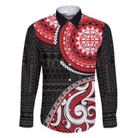 New Zealand Red Maori Koru Simple Style Family Matching Summer Maxi Dress and Hawaiian Shirt LT05 Dad's Shirt - Long Sleeve Red - Polynesian Pride