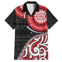 New Zealand Red Maori Koru Simple Style Family Matching Tank Maxi Dress and Hawaiian Shirt LT05 Dad's Shirt - Short Sleeve Red - Polynesian Pride