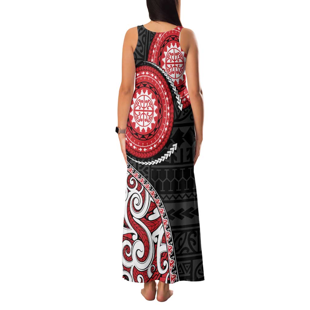 New Zealand Red Maori Koru Simple Style Family Matching Tank Maxi Dress and Hawaiian Shirt LT05 - Polynesian Pride