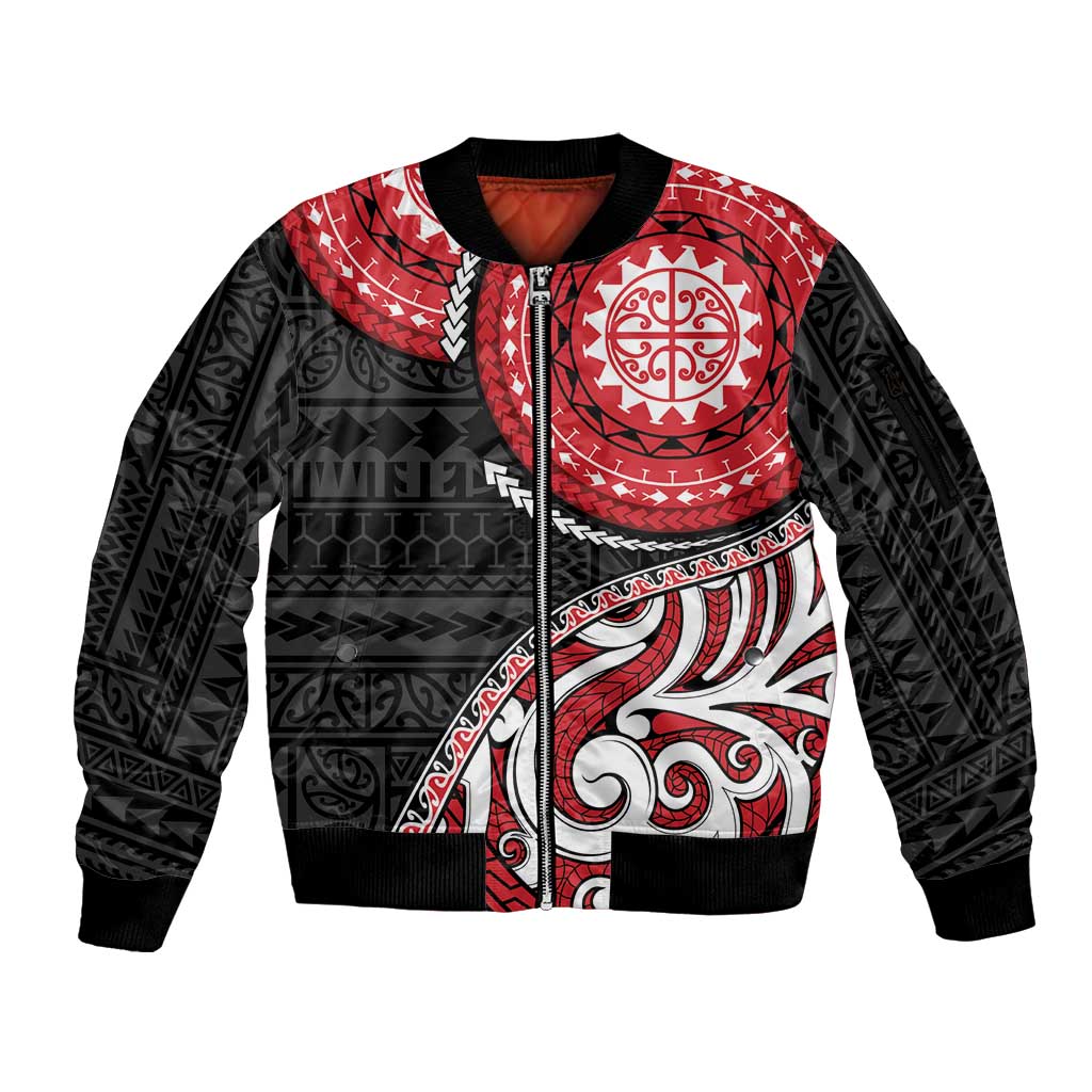 New Zealand Red Maori Koru Simple Style Sleeve Zip Bomber Jacket LT05 Unisex Red - Polynesian Pride