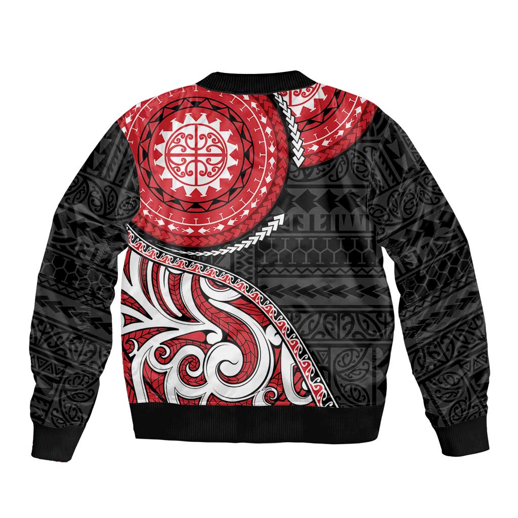 New Zealand Red Maori Koru Simple Style Sleeve Zip Bomber Jacket LT05 - Polynesian Pride