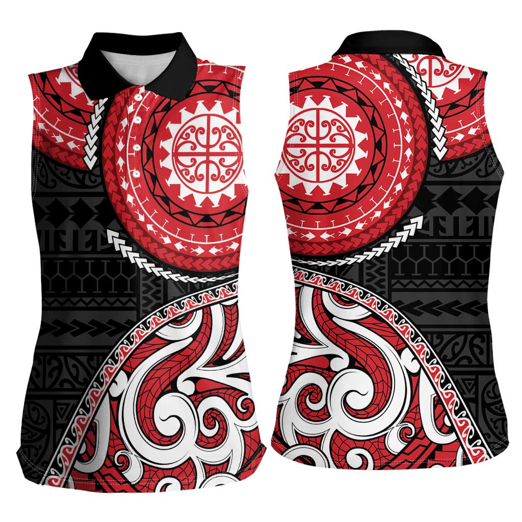 New Zealand Red Maori Koru Simple Style Women Sleeveless Polo Shirt LT05 - Polynesian Pride