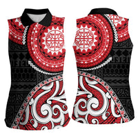 New Zealand Red Maori Koru Simple Style Women Sleeveless Polo Shirt LT05 - Polynesian Pride