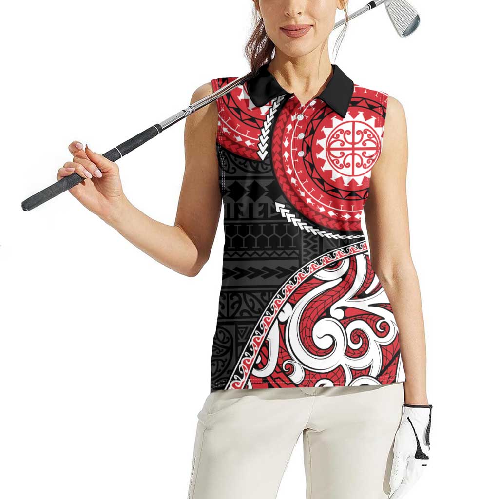 New Zealand Red Maori Koru Simple Style Women Sleeveless Polo Shirt LT05 - Polynesian Pride
