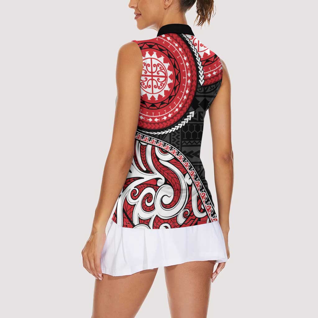 New Zealand Red Maori Koru Simple Style Women Sleeveless Polo Shirt LT05 - Polynesian Pride