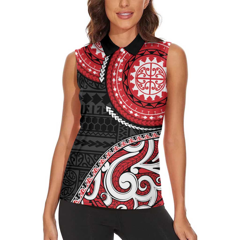 New Zealand Red Maori Koru Simple Style Women Sleeveless Polo Shirt LT05 - Polynesian Pride