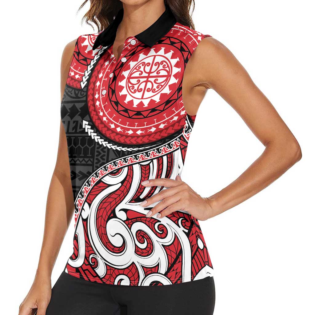 New Zealand Red Maori Koru Simple Style Women Sleeveless Polo Shirt LT05 - Polynesian Pride
