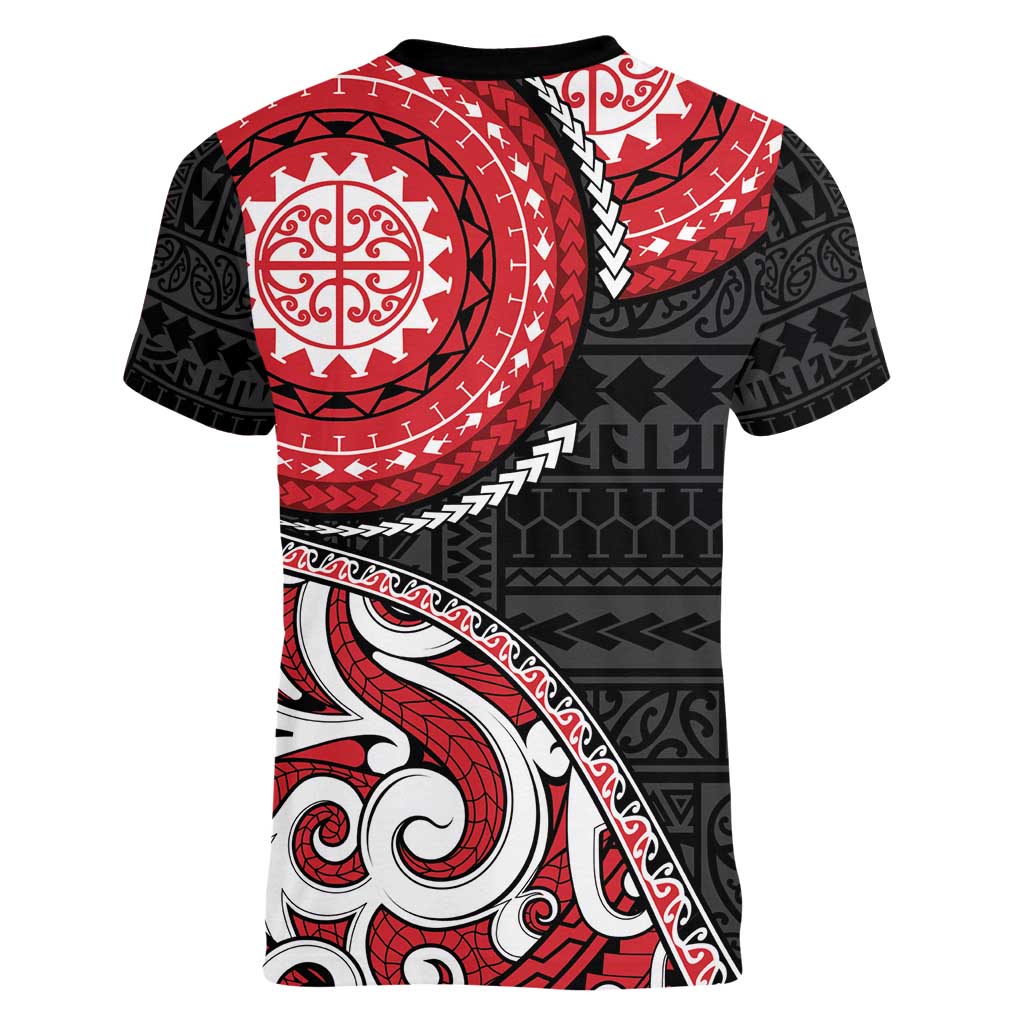 New Zealand Red Maori Koru Simple Style Women V-Neck T-Shirt LT05 - Polynesian Pride
