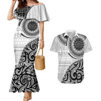 New Zealand White Maori Koru Simple Style Couples Matching Mermaid Dress and Hawaiian Shirt LT05 White - Polynesian Pride