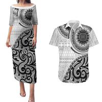 New Zealand White Maori Koru Simple Style Couples Matching Puletasi and Hawaiian Shirt LT05 White - Polynesian Pride