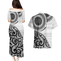 New Zealand White Maori Koru Simple Style Couples Matching Puletasi and Hawaiian Shirt LT05 - Polynesian Pride