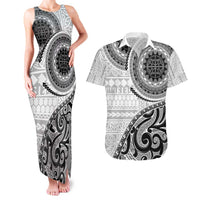 New Zealand White Maori Koru Simple Style Couples Matching Tank Maxi Dress and Hawaiian Shirt LT05 White - Polynesian Pride