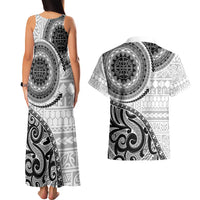 New Zealand White Maori Koru Simple Style Couples Matching Tank Maxi Dress and Hawaiian Shirt LT05 - Polynesian Pride