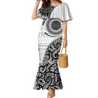 New Zealand White Maori Koru Simple Style Family Matching Mermaid Dress and Hawaiian Shirt LT05 Mom's Dress White - Polynesian Pride