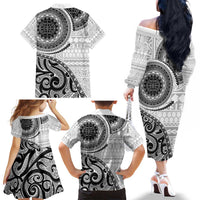 New Zealand White Maori Koru Simple Style Family Matching Off The Shoulder Long Sleeve Dress and Hawaiian Shirt LT05 - Polynesian Pride