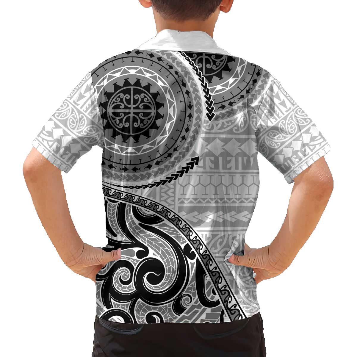 New Zealand White Maori Koru Simple Style Family Matching Puletasi and Hawaiian Shirt LT05 - Polynesian Pride