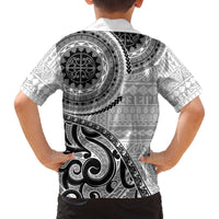 New Zealand White Maori Koru Simple Style Family Matching Puletasi and Hawaiian Shirt LT05 - Polynesian Pride