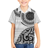 New Zealand White Maori Koru Simple Style Family Matching Puletasi and Hawaiian Shirt LT05 Son's Shirt White - Polynesian Pride