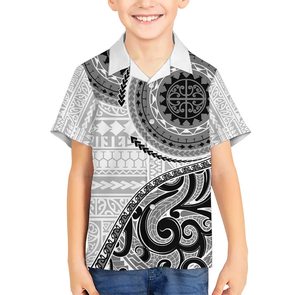 New Zealand White Maori Koru Simple Style Family Matching Short Sleeve Bodycon Dress and Hawaiian Shirt LT05 Son's Shirt White - Polynesian Pride