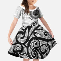 New Zealand White Maori Koru Simple Style Family Matching Summer Maxi Dress and Hawaiian Shirt LT05 Daughter's Dress White - Polynesian Pride