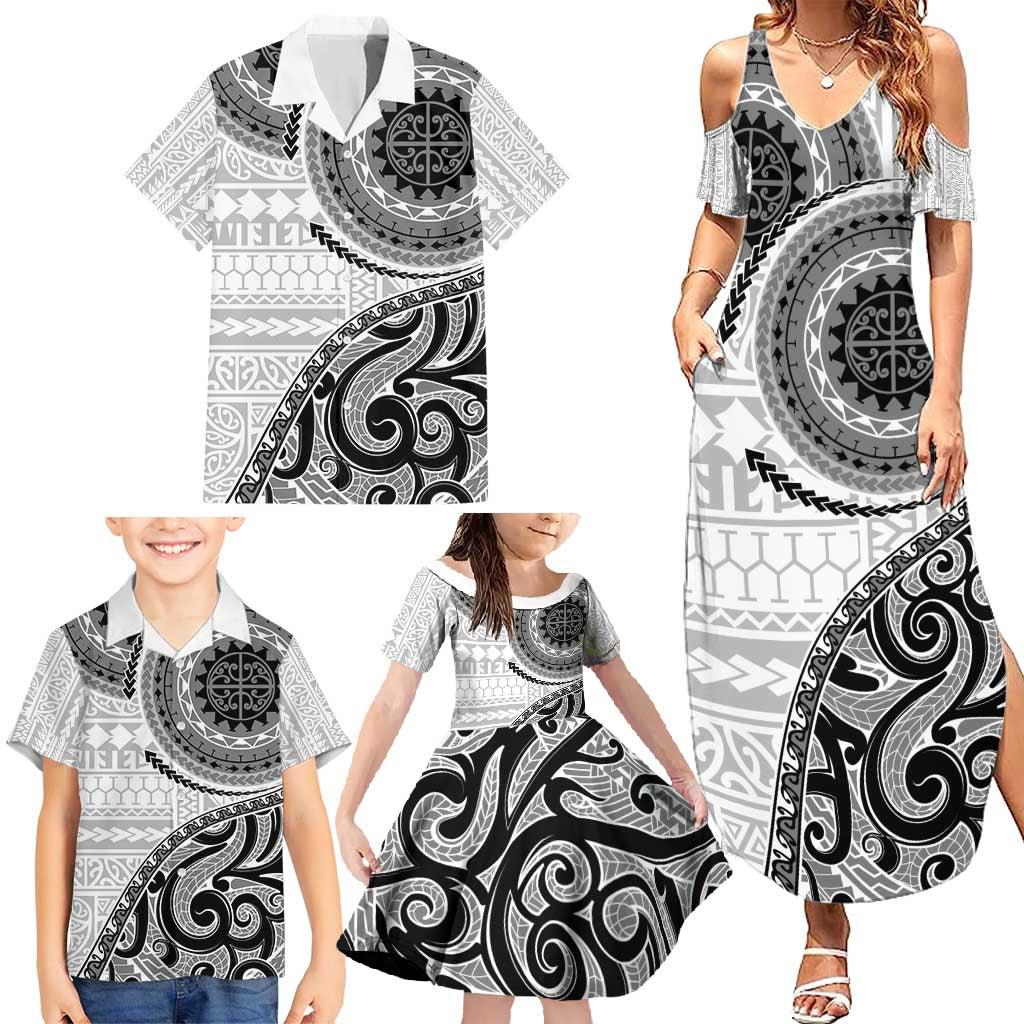 New Zealand White Maori Koru Simple Style Family Matching Summer Maxi Dress and Hawaiian Shirt LT05 - Polynesian Pride